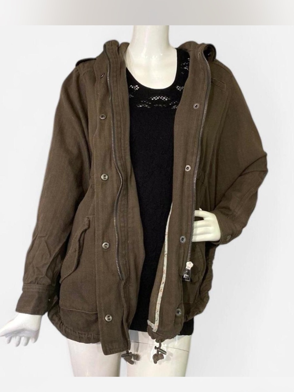 Vintage Y2K Free People 100% Cotton Utility Jacket Army Olive Green M